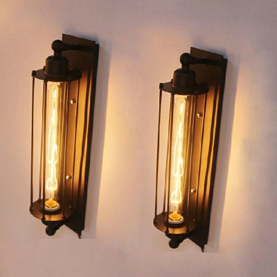 Black Metal Wall Lighting Fixtures 1 Light Industrial-Style Vintage Flush Mount Wall Sconce