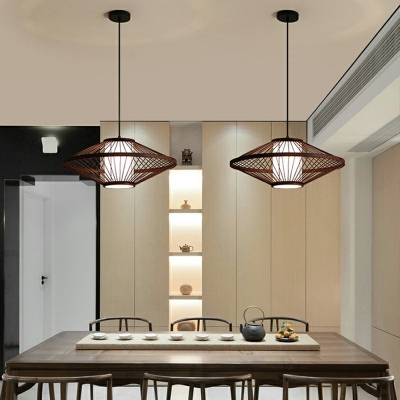 Cage 1 Light Modern Hanging Ceiling Light Wood Simple Suspension Pendant for Dinning Room