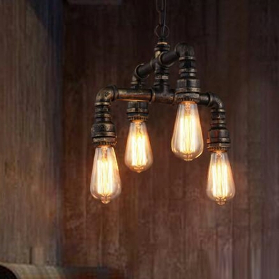 Piping Chandelier Pendant Light Bare Bulb Industrial 4 Lamps Vintage ...