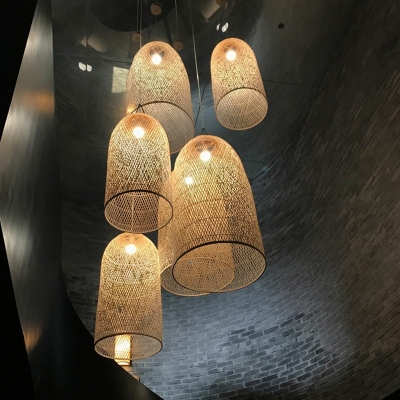 Southeast Asia LED Pendant Light Modern Style Hand-made Bamboo Hanging Light for Homestay