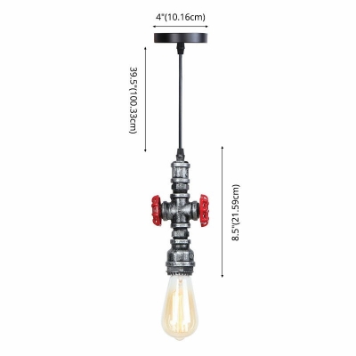 1-Light Pendant Light Fixtures Antiqued Style Pipe Shape Metal Suspension Lamp