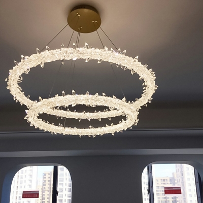 2-Light Chandelier Light Fixtures Minimalist Style 2-Tier Shape Crystal Hanging Light