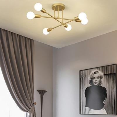 6 Lights Sputnik Shade Hanging Light Modern Style Metal Pendant Light for Living Room