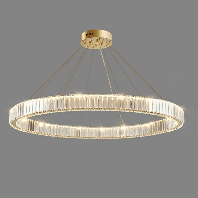 Contemporary Ring Ceiling Light Fixtures Beveled Crystal Prisms Island Pendant
