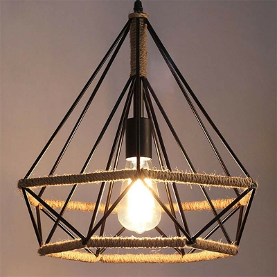 Geometric Pendant Light Metal Industrial Vintage Black Hanging Light Fixtures for Living Room