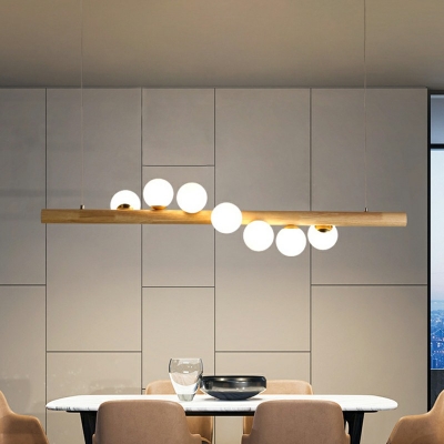Glass Pendant Light Globes Wood 7 Lights Modern Minimalism Chandelier for Dinning Room