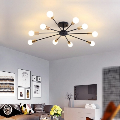 Industrial Style Flush Mount Ceiling Chandelier 10 Light Flush Ceiling Light Fixtures for Living Room