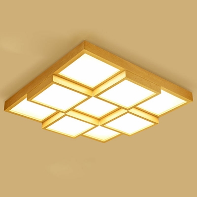 Modern Creative Geometry Wooden Ceiling Lamp 9 Light Decoration in Home and Restaurant