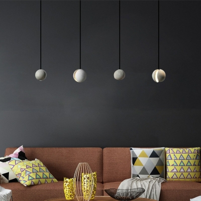 Moon Globe Ceiling Light Cement Gray 1 Light Modern Minimalist LED Pendant Light For Living Room