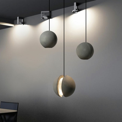 Moon Globe Ceiling Light Cement Gray 1 Light Modern Minimalist LED Pendant Light For Living Room