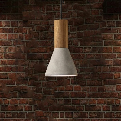 Wood Pendants Light Fixtures Modern Geometrical 1 Light Cement Nordic Hanging Light for Bedroom