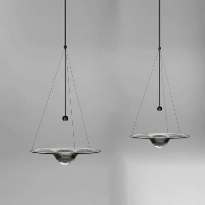 1-Light Pendant Lighting Modern Style Disk Shape Smoke Glass Hanging Light Kit