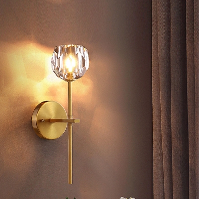1-Light Sconce Light Fixture Modern Style Ball Shape Beveled Glass Crystal Wall Lights