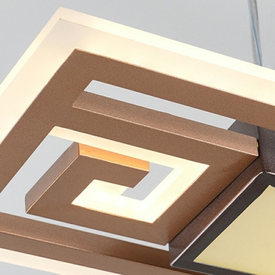 2-Light Island Ceiling Light Minimal Style Rectangle Shape Wood Hanging Light Fixtures