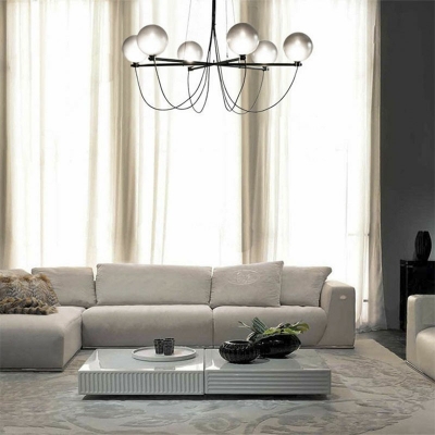 6-Light Chandelier Light Fixture Minimalism Style Global Shape Smokey-Glass Pendant Light
