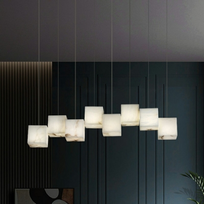8-Light Multi-Light Pendant Modern Style Square Shape Stone Suspension Lighting
