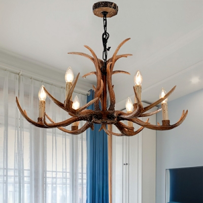 American Style LED Chandelider Light 6 Lights Postmodern Style Antles Shaped Pendant Light for Living Room
