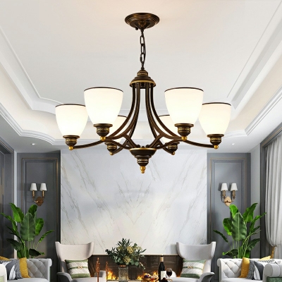 Chandelier Light Fixture 6 Lights Modern Metal and Glass Shade Hanging Lamp for Bedroom