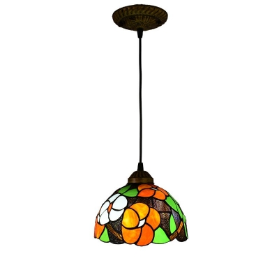 Color Flower Pendant Lighting Fixtures Domed Tiffany-Style 1 Lights Victorian Hanging Lamps