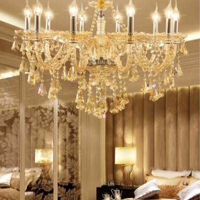 European Style Hanging Lights Candle Shape Crystal Chandelier for Hotel Lobby Bedroom