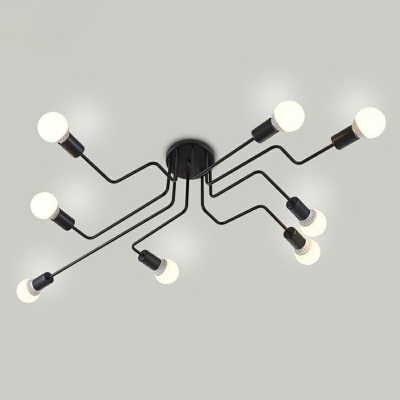 Industrial Style LED Flushmount Light 8 Lights Nordic Style Metal Black Celling Light for Bedroom