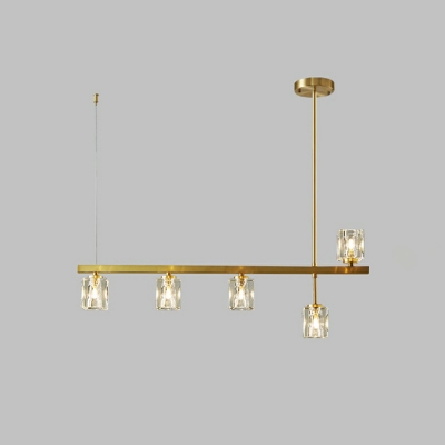 Island Light Fixture 5 Lights Modern Contracted Metal and Crystal Shade Hanging Light for Kitchen