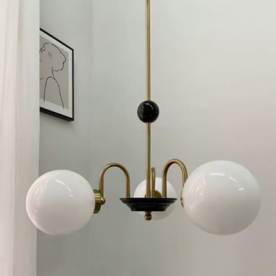 Modern Pendant Chandelier Gold Glass Globe Ceiling Light Fixtures 3 Lamps for Living Room