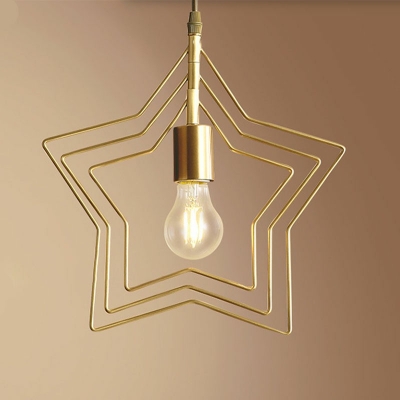 Star-Shaped Frame Metal Pendant Light Vintage Hanging Light in Gold