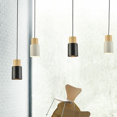 Wood Black 1 Light Cylinder Pendants Light Modern Minimalist Ceiling Light Fixtures for Bearoom