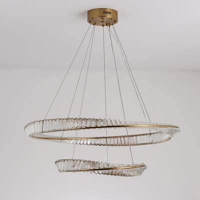 2-Light Pendant Chandelier Modern Style Circular Shape Crystal Rectangle Suspension Light