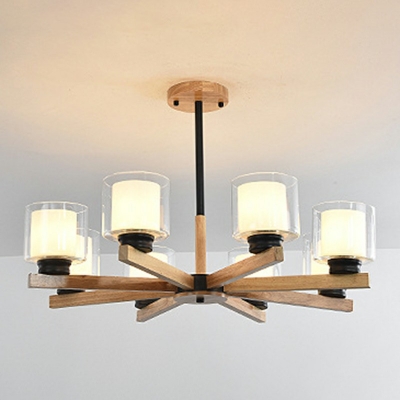 8-Light Pendant Lighting Minimalist Style Bell Shape Wood Chandelier Lamp