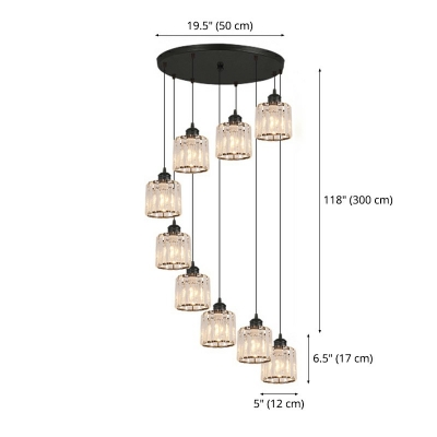9 Lights Cluster Pendant Modern Crystal Shade Cluster Pendant Light for Kitchen