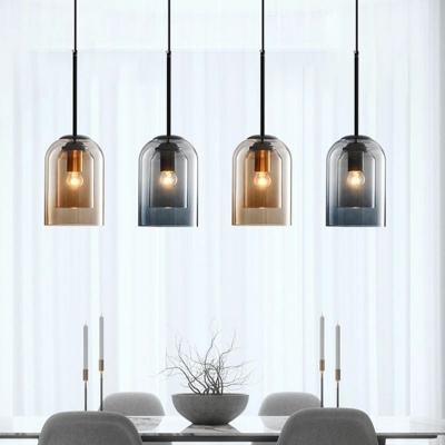 Industrial Ceiling Lights Handblown Glass Hanging Lights with Double Cylinder Glass Shades