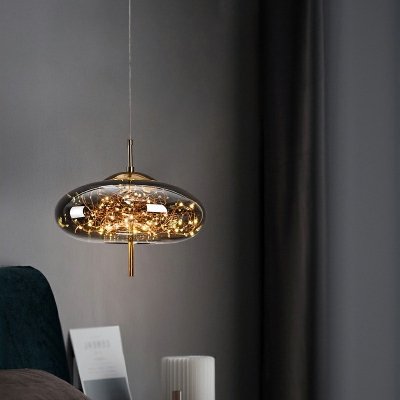 Modern Glass 1 Light Gypsophila Drum Pendants Light Fixtures Bedroom Hanging Ceiling Light