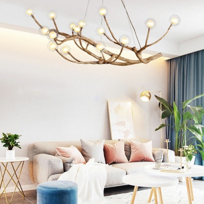 Modern Globe Chandelier Lighting Fixtures Wood Glass Minimalism Living Room Hanging Ceiling Lights
