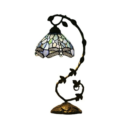 Nightstand Lamp 1 Light Tiffany-Style Scalloped Dome Night Table Lamps for Bedroom