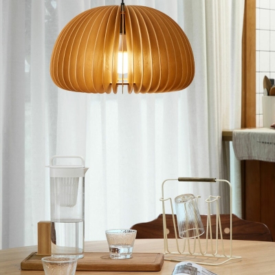 Round Wood Pendants Light Contemporary Simplicity Hanging Light Fixtures Japanese Style 1 Light for Dinning Room
