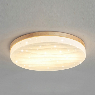 1-Light Ceiling Lamp Modern Style Drum Shape Wood Flush-Mount Light Fixture