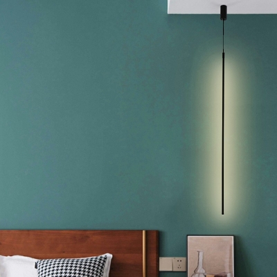 1-Light Pendant Lamp Contemporary Style Linear Shape Metallic Hanging Ceiling Light