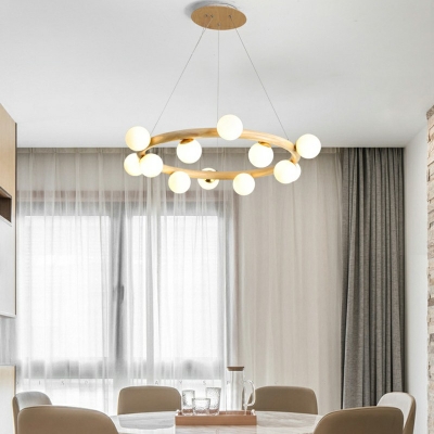 12-Light Chandelier Light Minimalist Style Round Shape Wood Ceiling Pendant Light