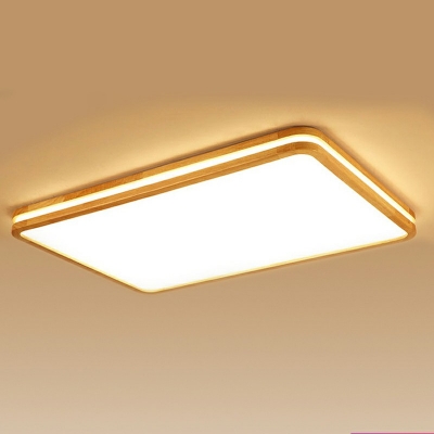 2-Light Flushmount Lighting Minimalism Style Rectangular Shape Wood Ceiling Mounted Light