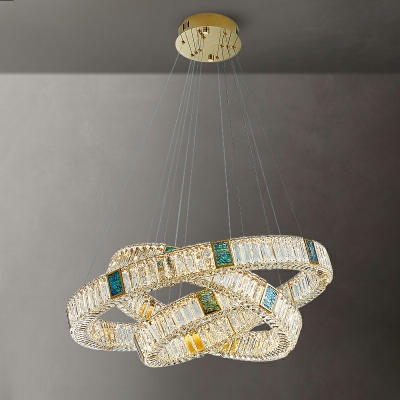 3-Light Suspension Lighting Modern Style Circle Shape Crystal Block Chandelier Lights