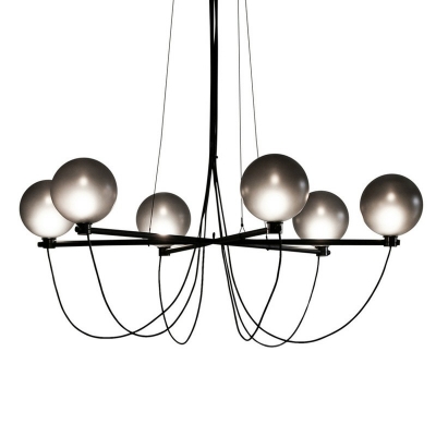 6-Light Chandelier Light Fixture Minimalism Style Global Shape Smokey-Glass Pendant Light