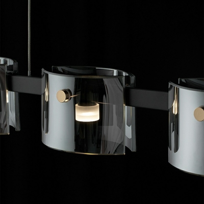 9-Light Hanging Island Lights Modern Style Geometric Shape Smoke Glass Chandelier Lights