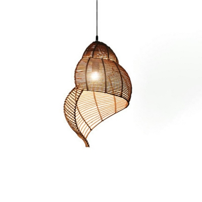 Conch Shaped LED Pendant Light Southeast Asia Style Rattan Hanging Light for Homestay