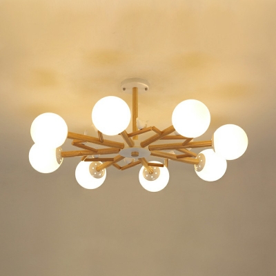 Creative Glass Wooden Decorative Ceiling Light 8 Lights for Hallway and Bedroom
