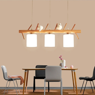 Glass Island Linear Pendant Wood Modern Simple Island Chandelier Lights for Living Room