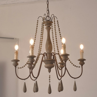 Nordic Style LED Chandelier Light 6 Lights Postmodern Style Wood Pendant Light for Living Room