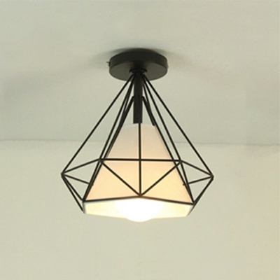 Wire Cage Flush Mount Light Metal Industrial Semi Flush Ceiling Light Fixtures for Bedroom