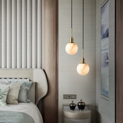 1 Light Globe Shade Hanging Light Modern Style Dolomite Pendant Light for Living Room
